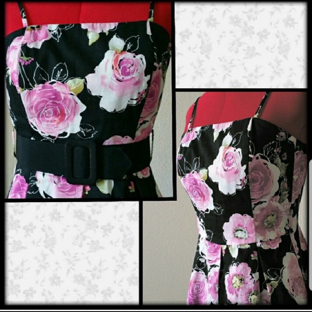 🔥Eucalyptus Sun Dress Black & Pink Floral Tulle at Hem Size 4 - Picture 5 of 6